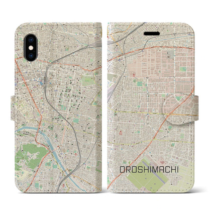 【卸町（宮城県）】地図柄iPhoneケース（手帳タイプ）ナチュラル・iPhone XS / X 用