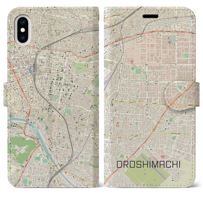 【卸町（宮城県）】地図柄iPhoneケース（手帳タイプ）ナチュラル・iPhone XS Max 用