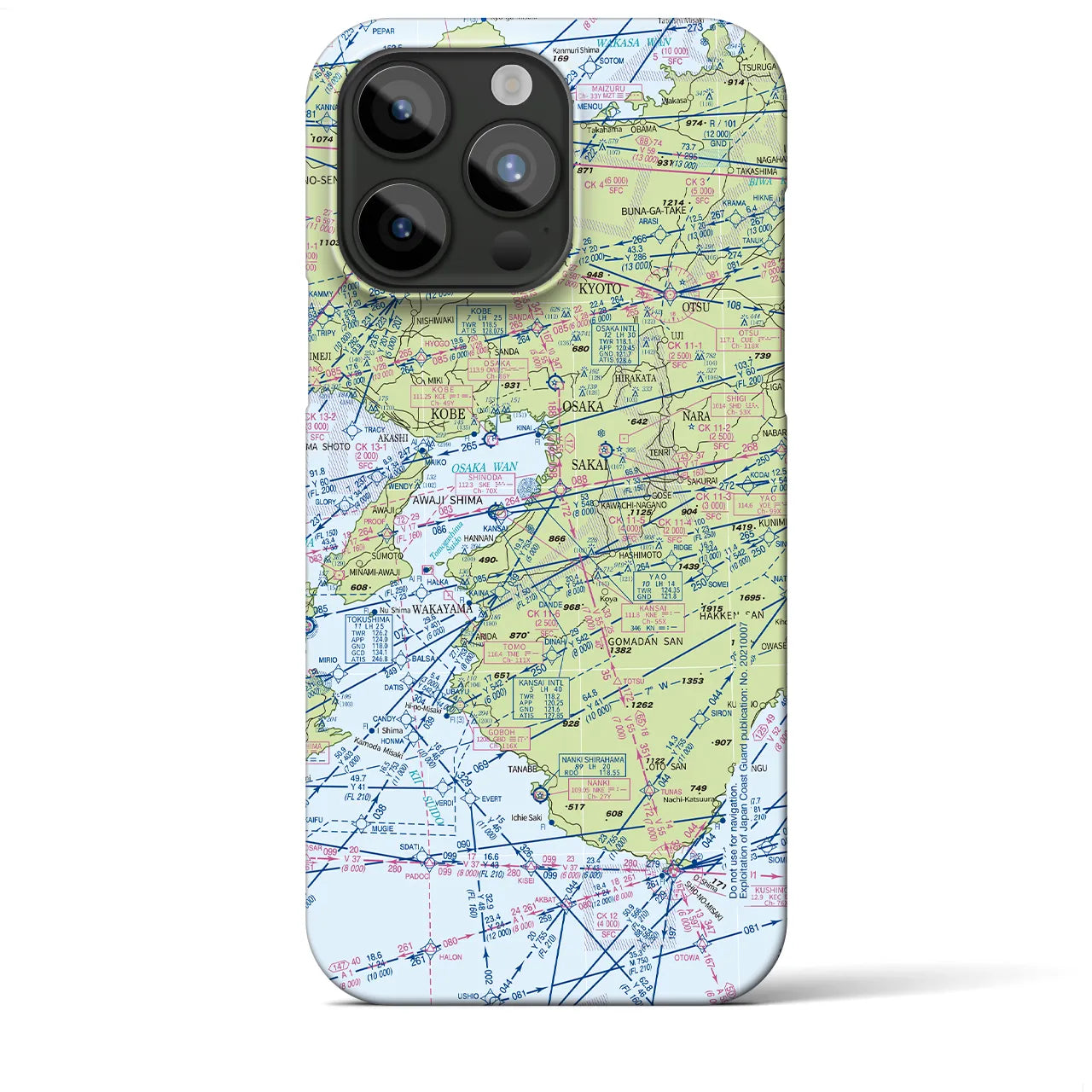 【大阪航空図】地図柄iPhoneケース（バックカバータイプ・デイタイムフライト）iPhone 15 Pro Max 用
