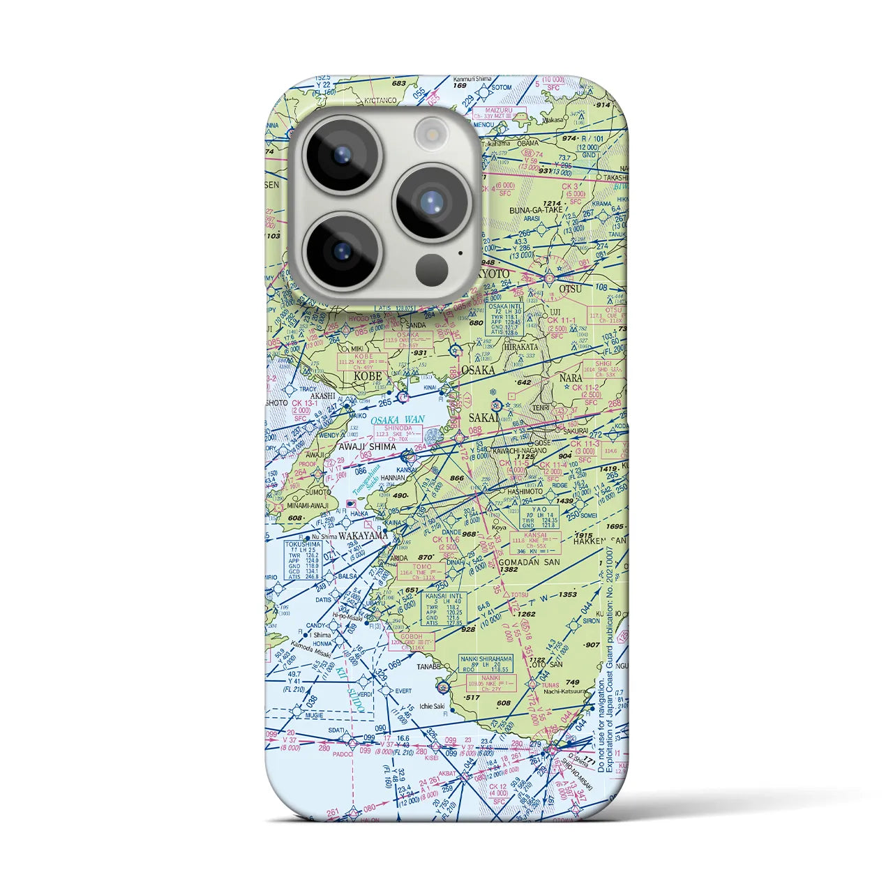 【大阪航空図】地図柄iPhoneケース（バックカバータイプ・デイタイムフライト）iPhone 15 Pro 用