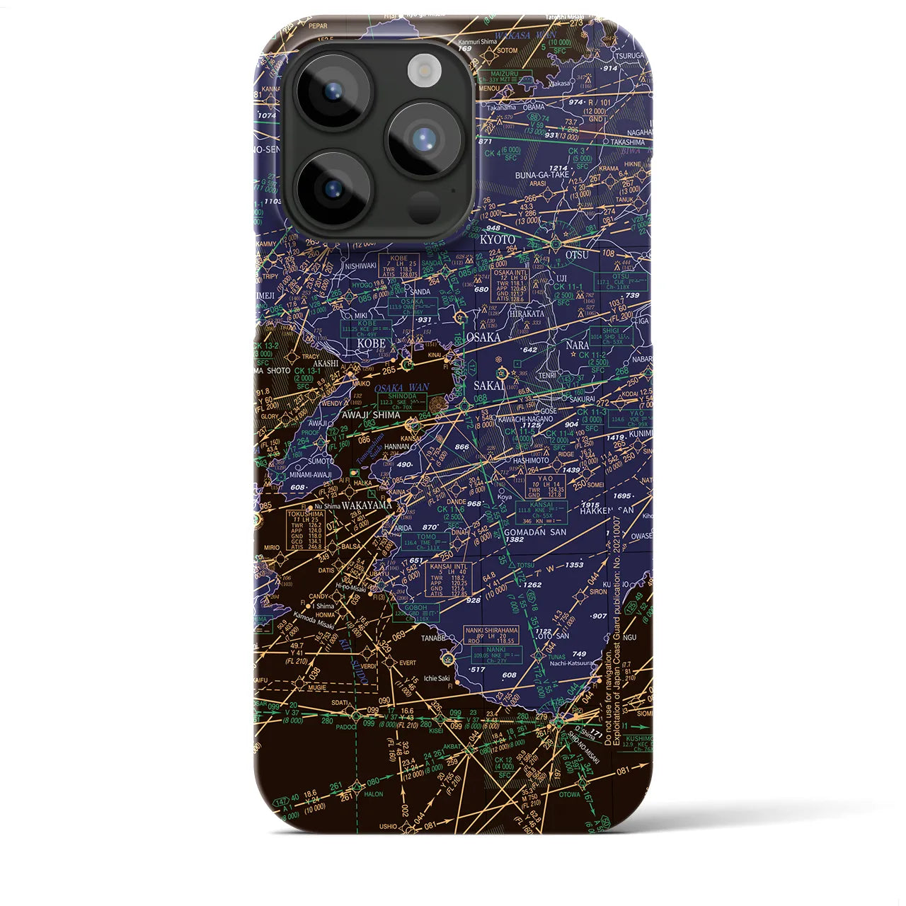 【大阪航空図】地図柄iPhoneケース（バックカバータイプ・ナイトフライト）iPhone 15 Pro Max 用