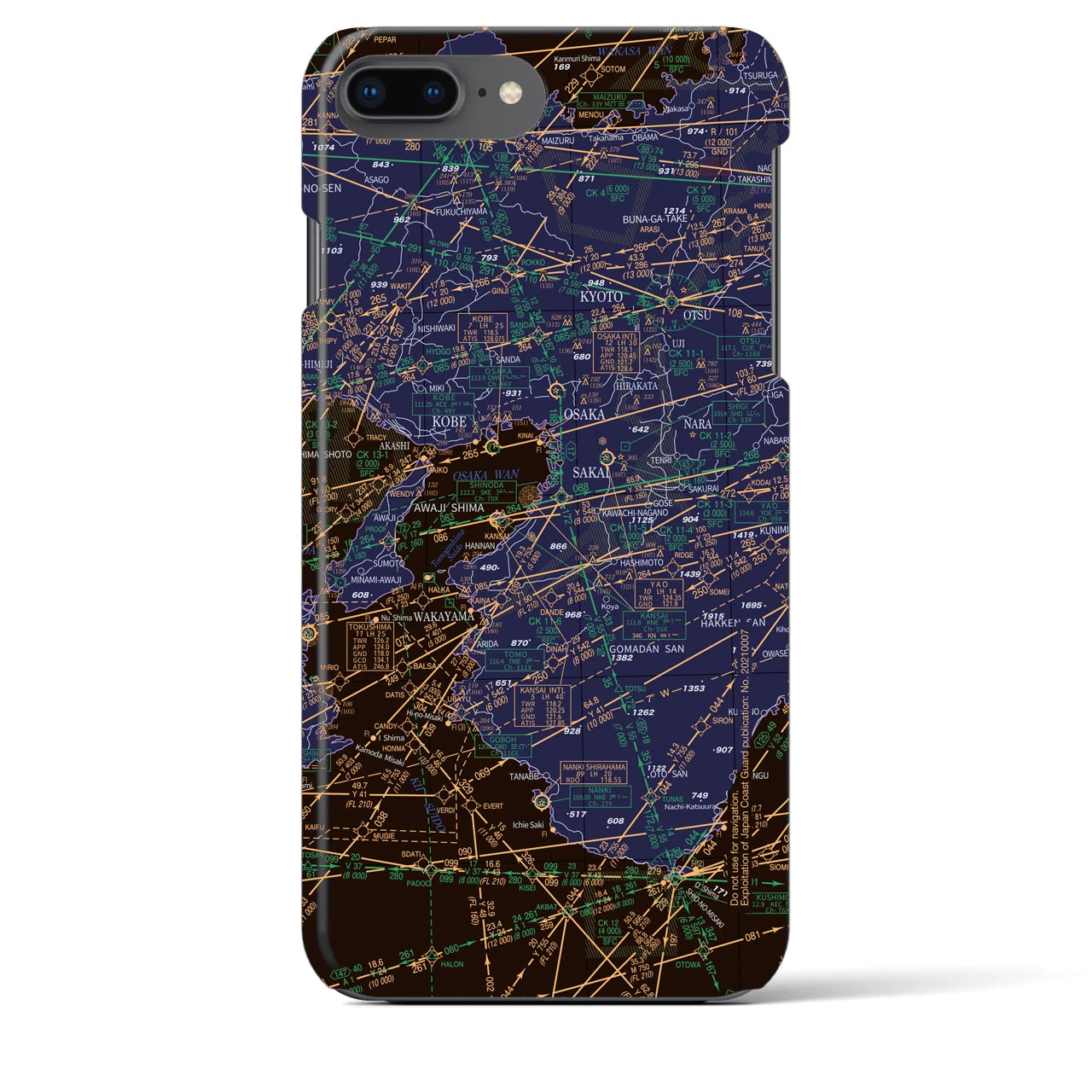 【大阪航空図】地図柄iPhoneケース（バックカバータイプ・ナイトフライト）iPhone 8Plus /7Plus / 6sPlus / 6Plus 用