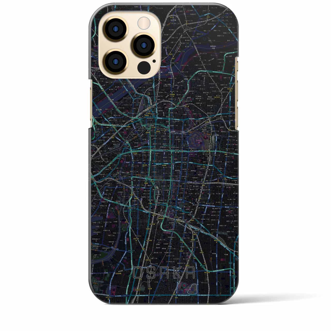 【大阪】地図柄iPhoneケース（バックカバータイプ・ブラック）iPhone 12 Pro Max 用
