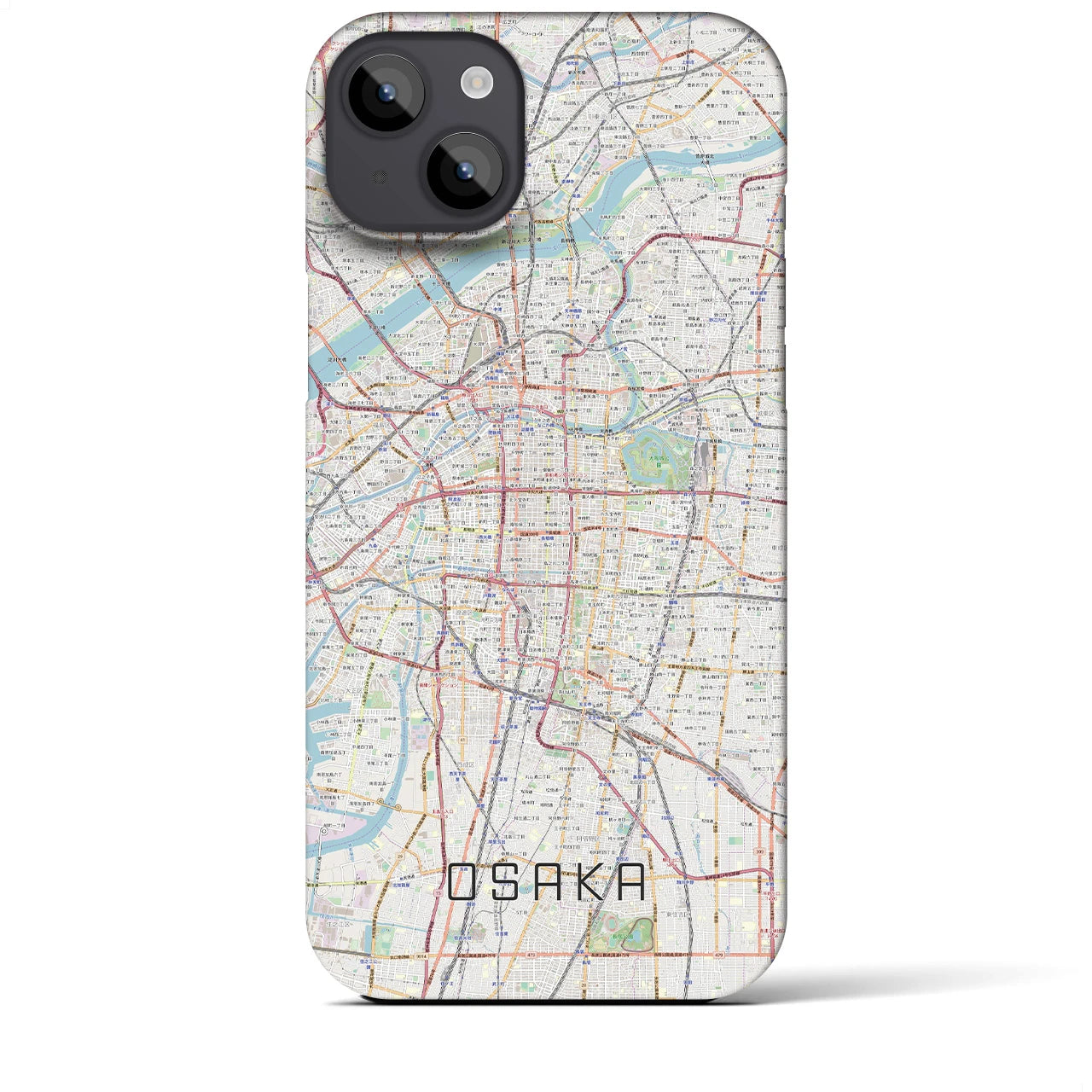 【大阪】地図柄iPhoneケース（バックカバータイプ・ナチュラル）iPhone 14 Plus 用