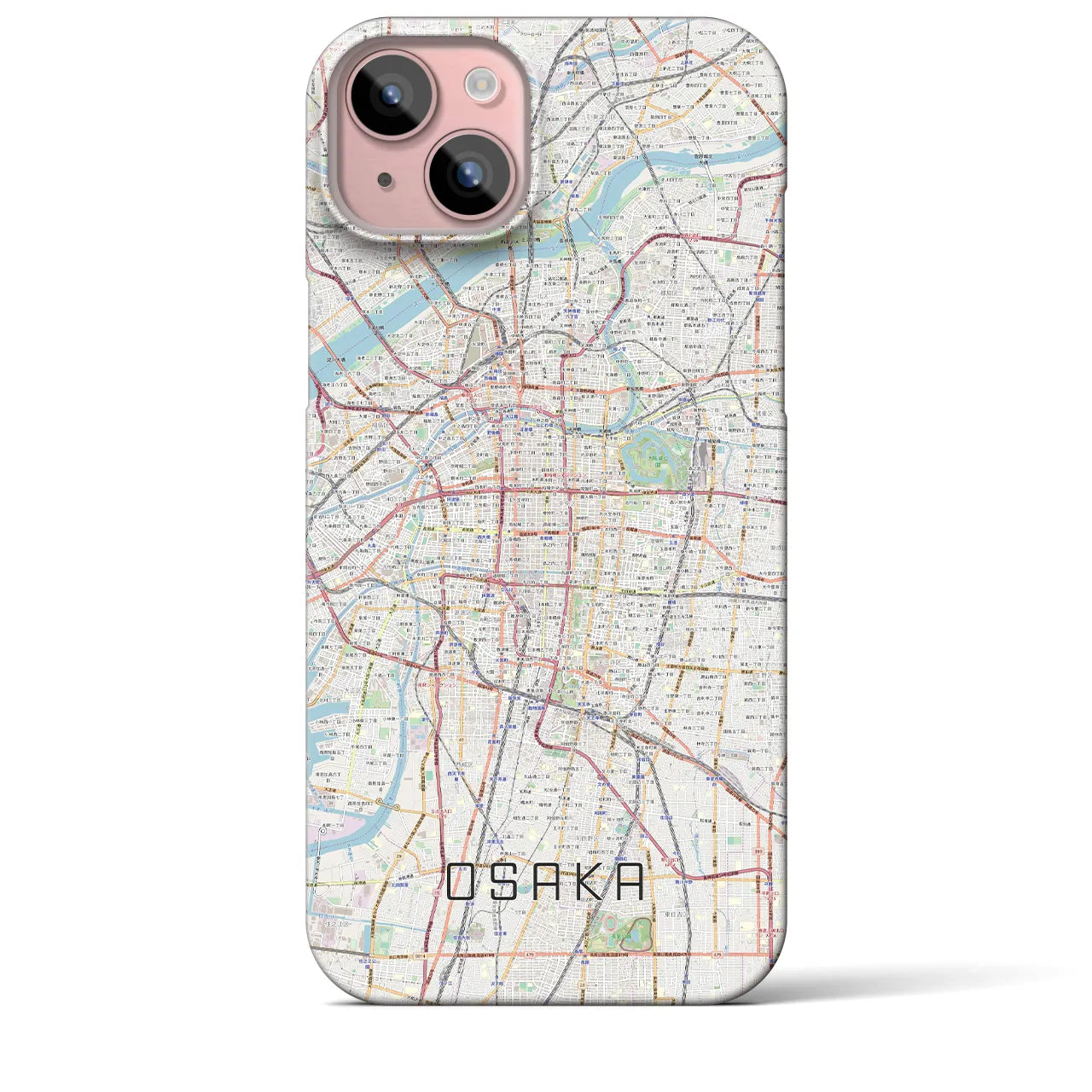 【大阪】地図柄iPhoneケース（バックカバータイプ・ナチュラル）iPhone 15 Plus 用