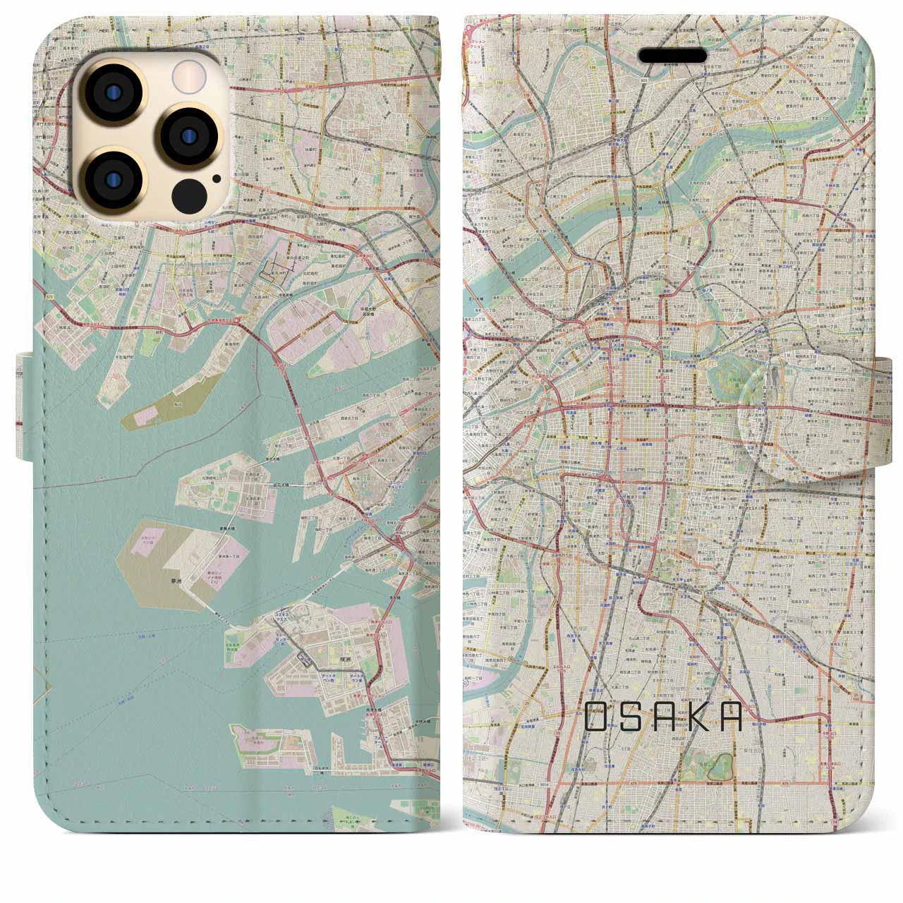 【大阪】地図柄iPhoneケース（手帳両面タイプ・ナチュラル）iPhone 12 Pro Max 用