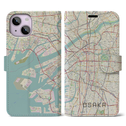 【大阪（大阪府）】地図柄iPhoneケース（手帳タイプ）ナチュラル・iPhone 14 用