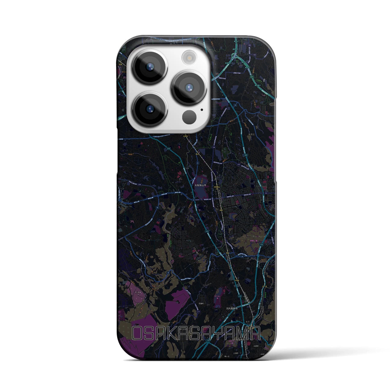 【大阪狭山】地図柄iPhoneケース（バックカバータイプ・ブラック）iPhone 14 Pro 用