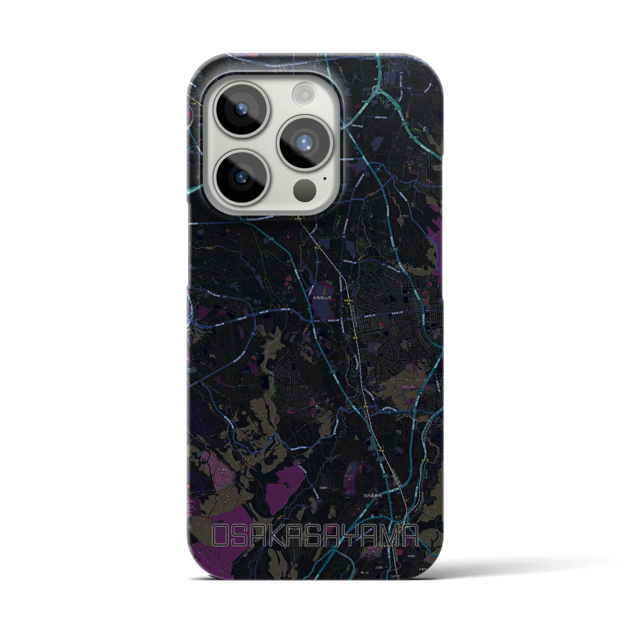 【大阪狭山】地図柄iPhoneケース（バックカバータイプ・ブラック）iPhone 15 Pro 用