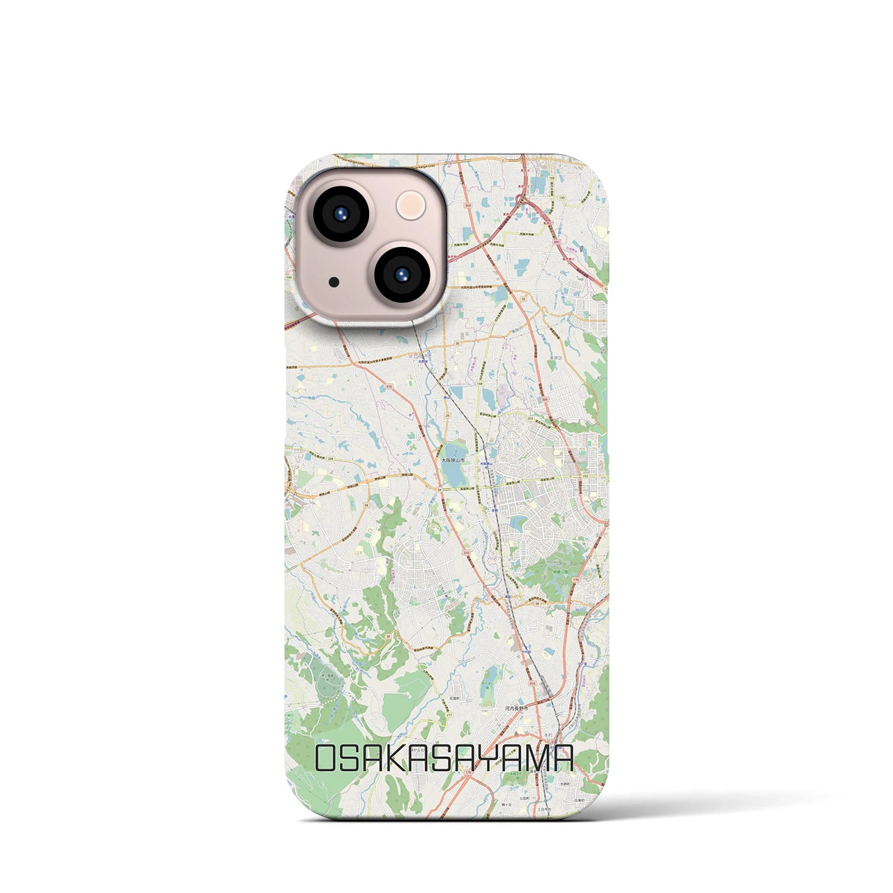 【大阪狭山】地図柄iPhoneケース（バックカバータイプ・ナチュラル）iPhone 13 mini 用
