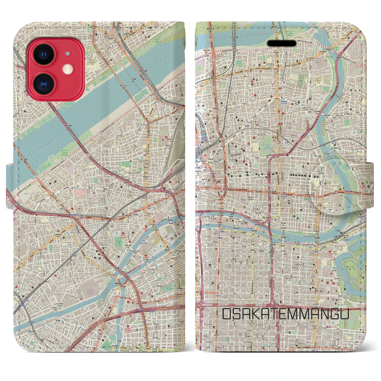 【大阪天満宮】地図柄iPhoneケース（手帳両面タイプ・ナチュラル）iPhone 11 用