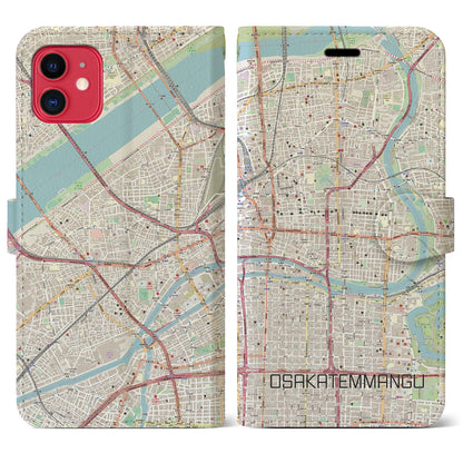 【大阪天満宮（大阪府）】地図柄iPhoneケース（手帳タイプ）ナチュラル・iPhone 11 用