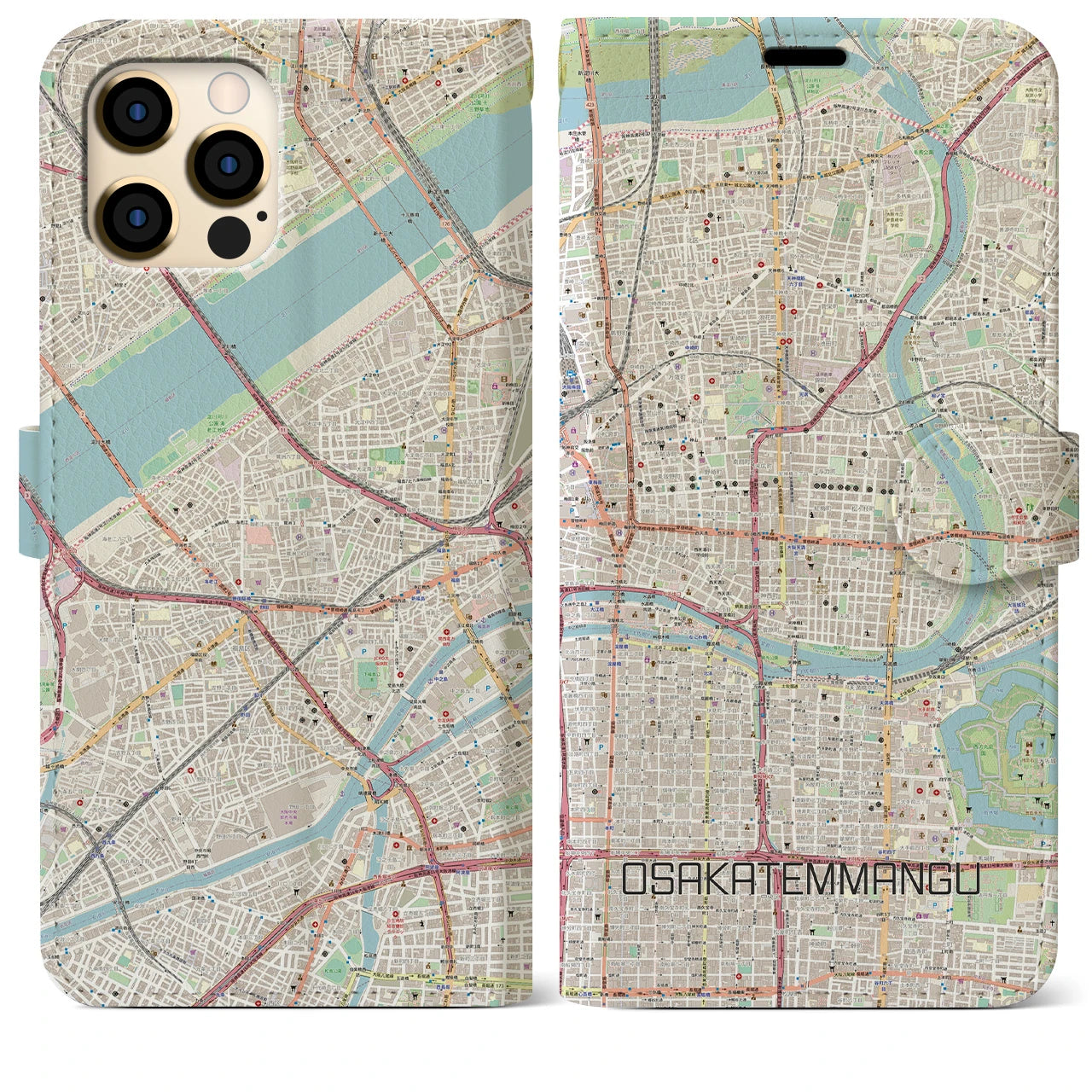 【大阪天満宮】地図柄iPhoneケース（手帳両面タイプ・ナチュラル）iPhone 12 Pro Max 用