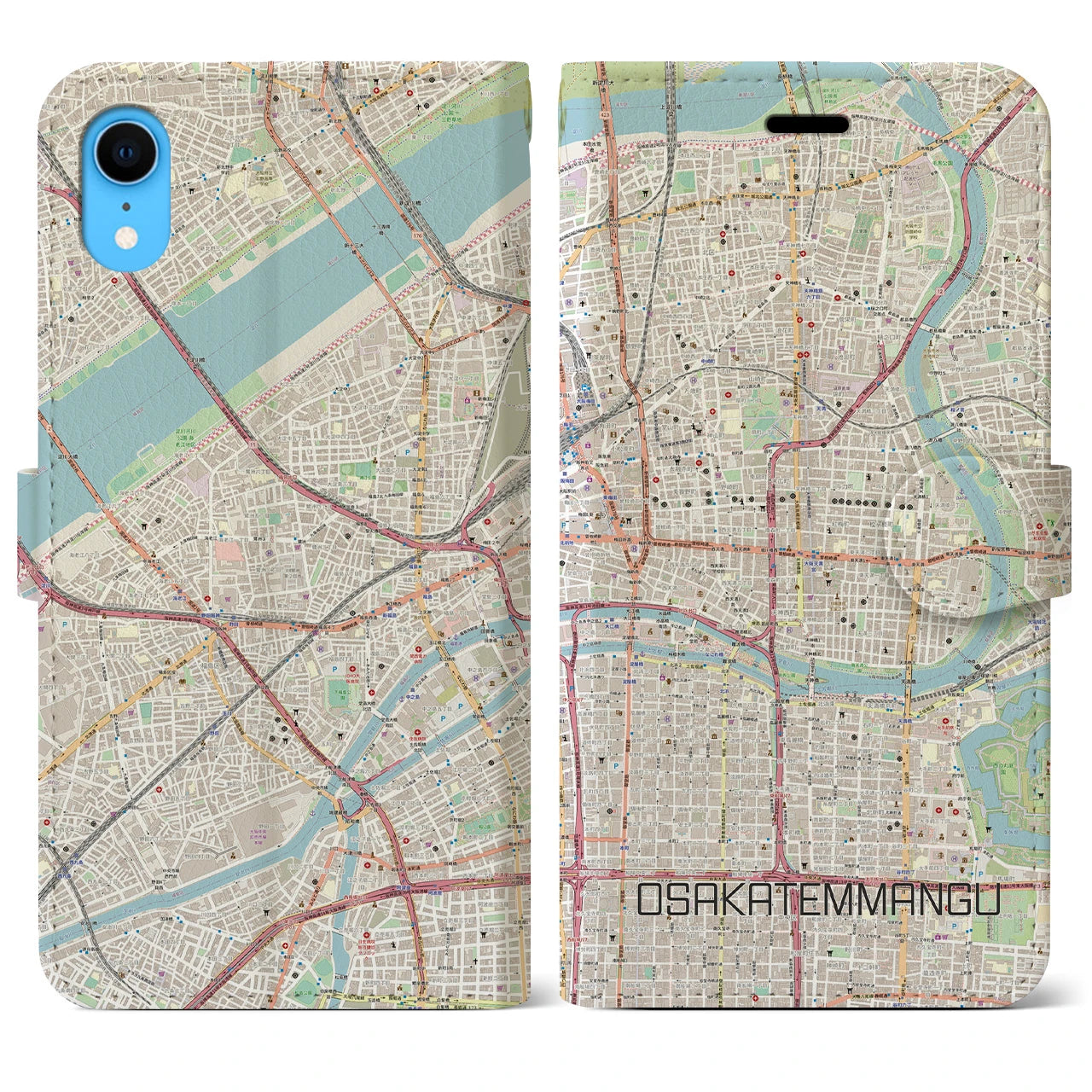 【大阪天満宮】地図柄iPhoneケース（手帳両面タイプ・ナチュラル）iPhone XR 用