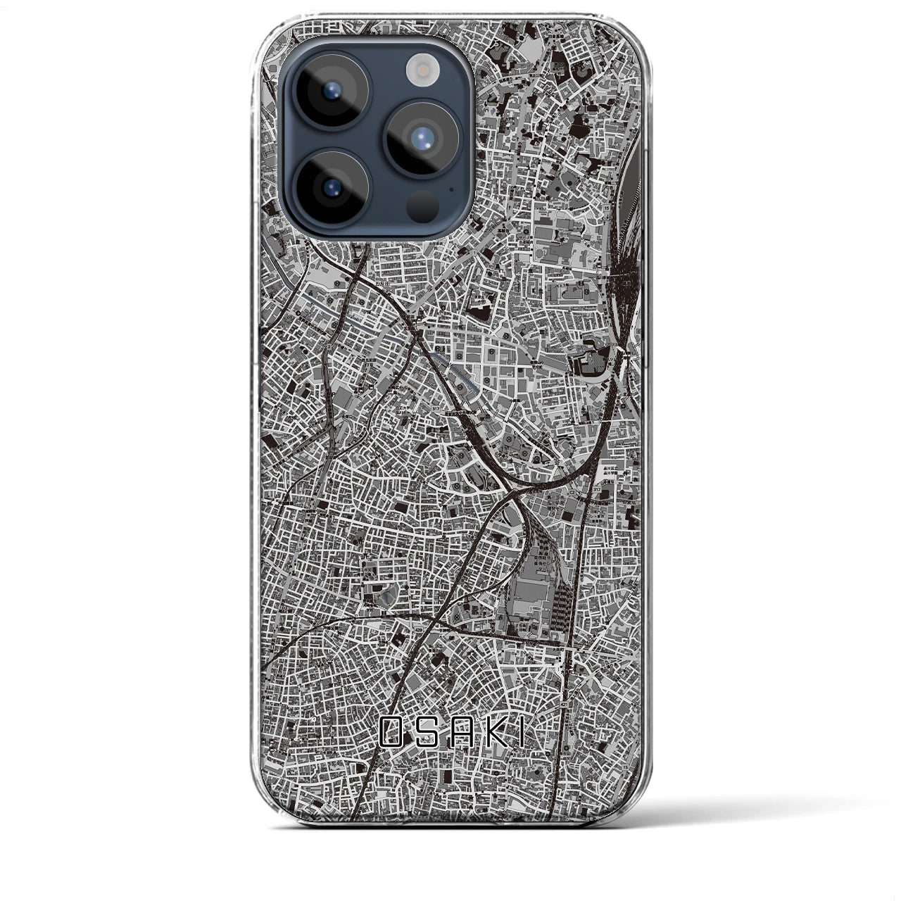 【大崎】地図柄iPhoneケース（クリアタイプ・モノトーン）iPhone 15 Pro Max 用
