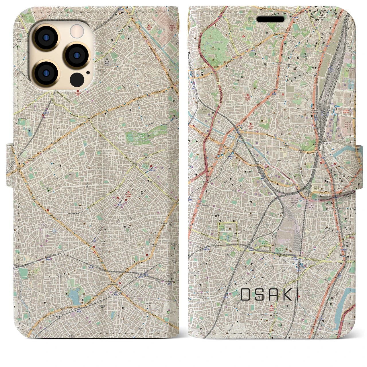 【大崎】地図柄iPhoneケース（手帳両面タイプ・ナチュラル）iPhone 12 Pro Max 用