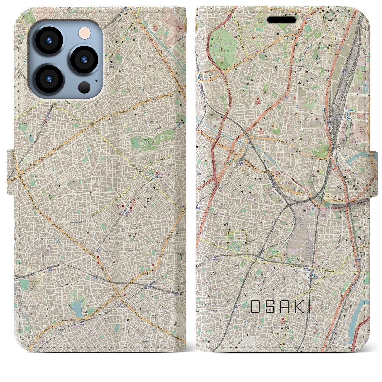 【大崎】地図柄iPhoneケース（手帳両面タイプ・ナチュラル）iPhone 13 Pro Max 用