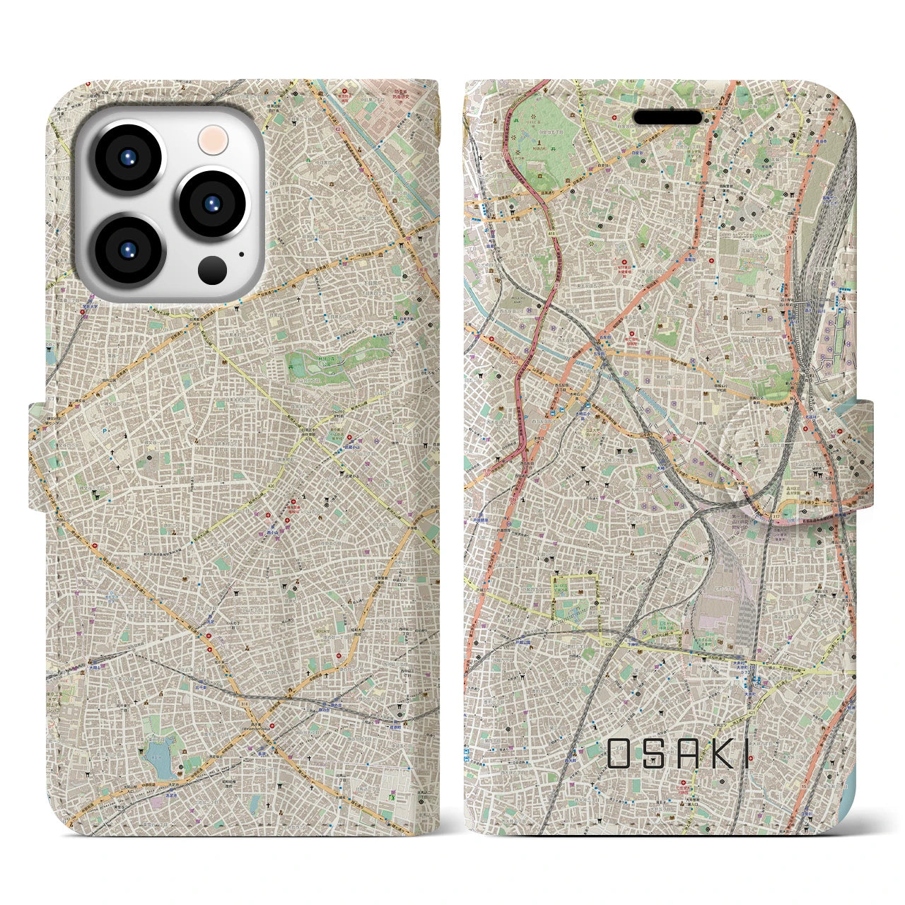 【大崎】地図柄iPhoneケース（手帳両面タイプ・ナチュラル）iPhone 13 Pro 用