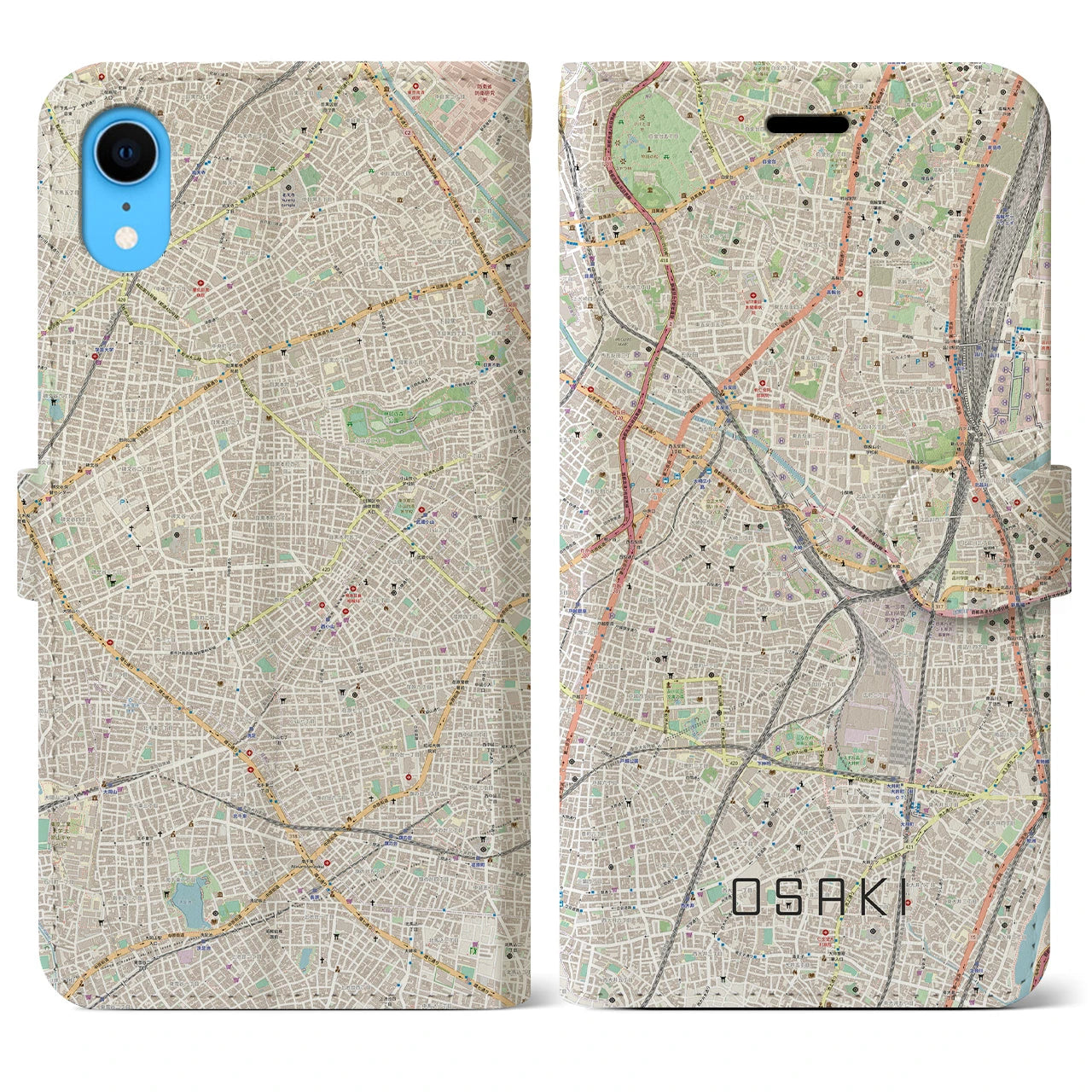【大崎】地図柄iPhoneケース（手帳両面タイプ・ナチュラル）iPhone XR 用