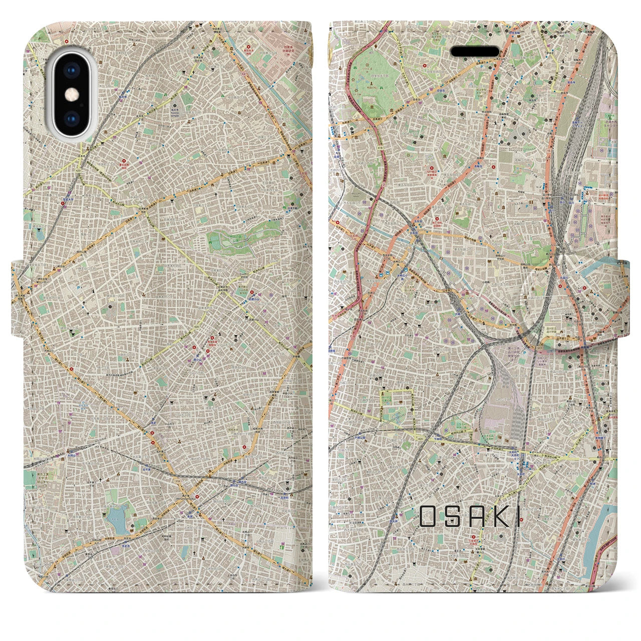 【大崎】地図柄iPhoneケース（手帳両面タイプ・ナチュラル）iPhone XS Max 用