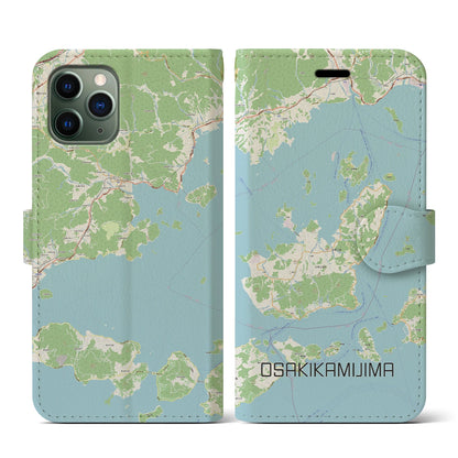 【大崎上島（広島県）】地図柄iPhoneケース（手帳タイプ）ナチュラル・iPhone 11 Pro 用