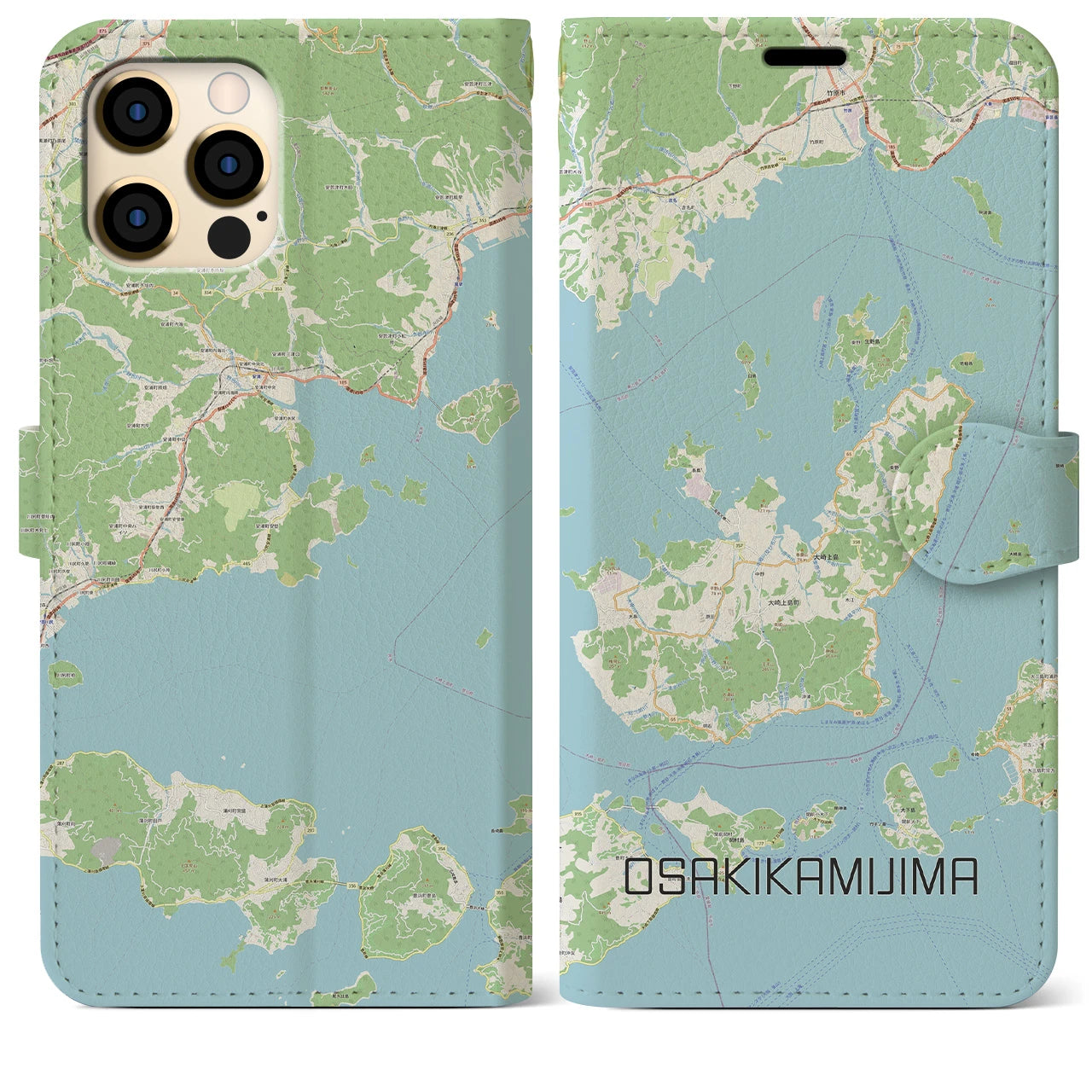 【大崎上島】地図柄iPhoneケース（手帳両面タイプ・ナチュラル）iPhone 12 Pro Max 用