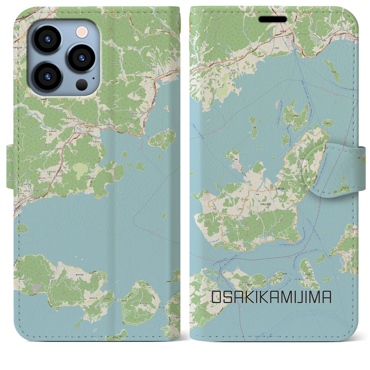 【大崎上島】地図柄iPhoneケース（手帳両面タイプ・ナチュラル）iPhone 13 Pro Max 用