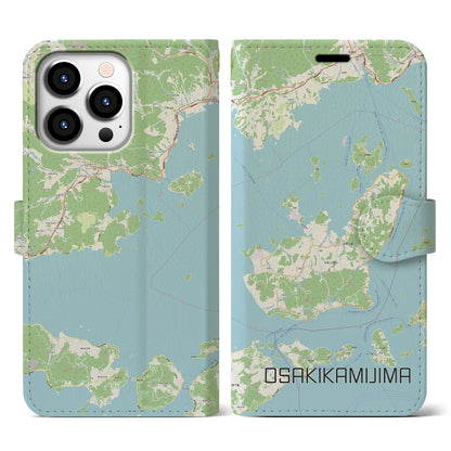 【大崎上島（広島県）】地図柄iPhoneケース（手帳タイプ）ナチュラル・iPhone 13 Pro 用