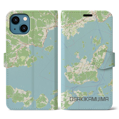 【大崎上島（広島県）】地図柄iPhoneケース（手帳タイプ）ナチュラル・iPhone 13 用
