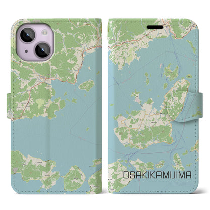 【大崎上島（広島県）】地図柄iPhoneケース（手帳タイプ）ナチュラル・iPhone 14 用