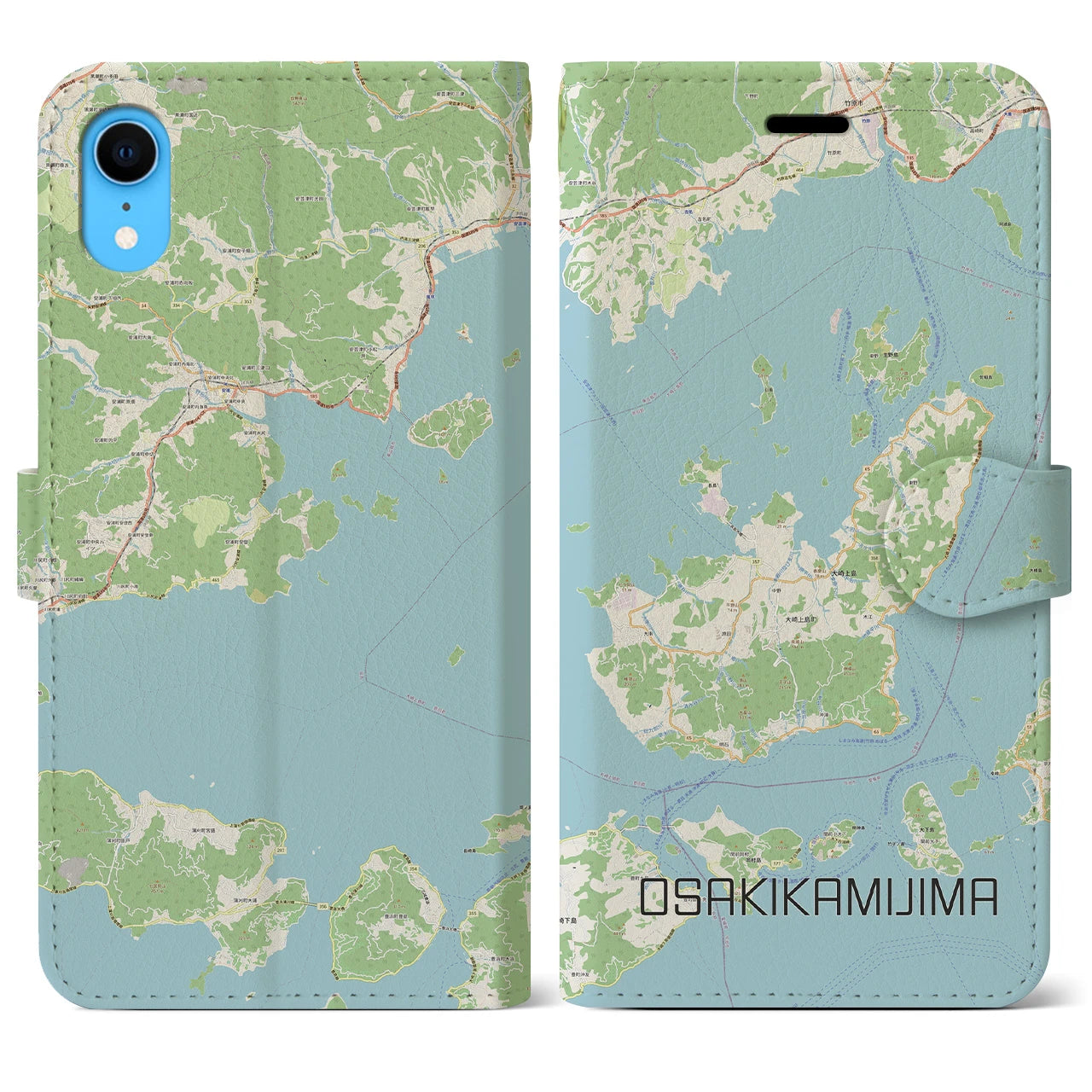 【大崎上島】地図柄iPhoneケース（手帳両面タイプ・ナチュラル）iPhone XR 用