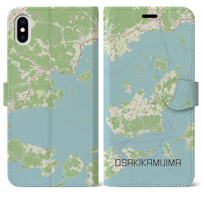 【大崎上島（広島県）】地図柄iPhoneケース（手帳タイプ）ナチュラル・iPhone XS Max 用