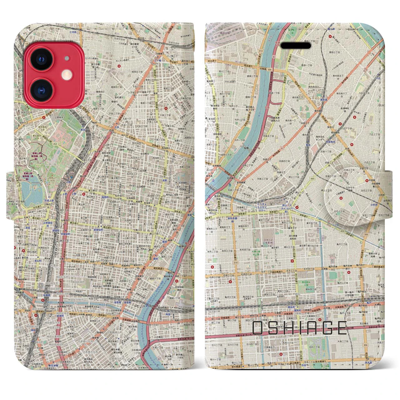 【押上】地図柄iPhoneケース（手帳両面タイプ・ナチュラル）iPhone 11 用