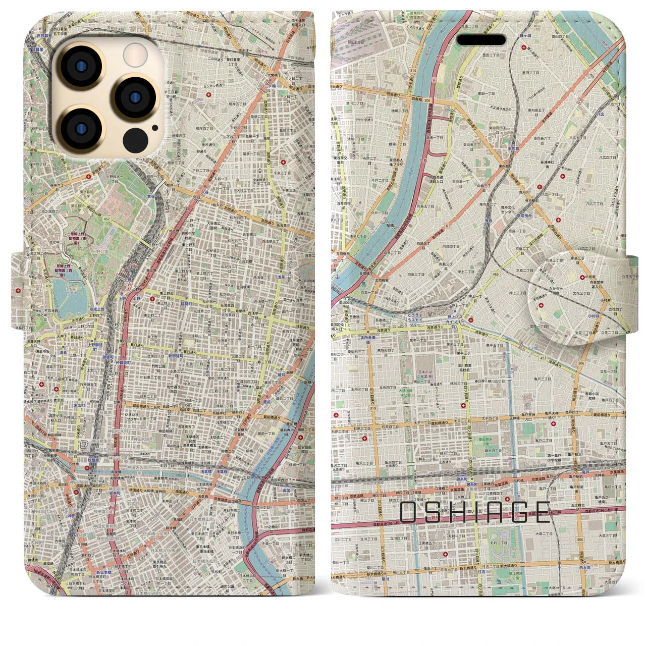 【押上】地図柄iPhoneケース（手帳両面タイプ・ナチュラル）iPhone 12 Pro Max 用