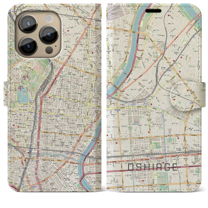 【押上（東京都）】地図柄iPhoneケース（手帳タイプ）ナチュラル・iPhone 14 Pro Max 用