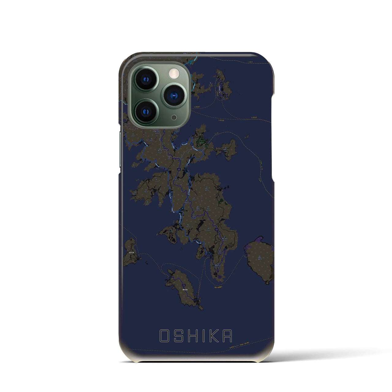 【牡鹿】地図柄iPhoneケース（バックカバータイプ・ブラック）iPhone 11 Pro 用