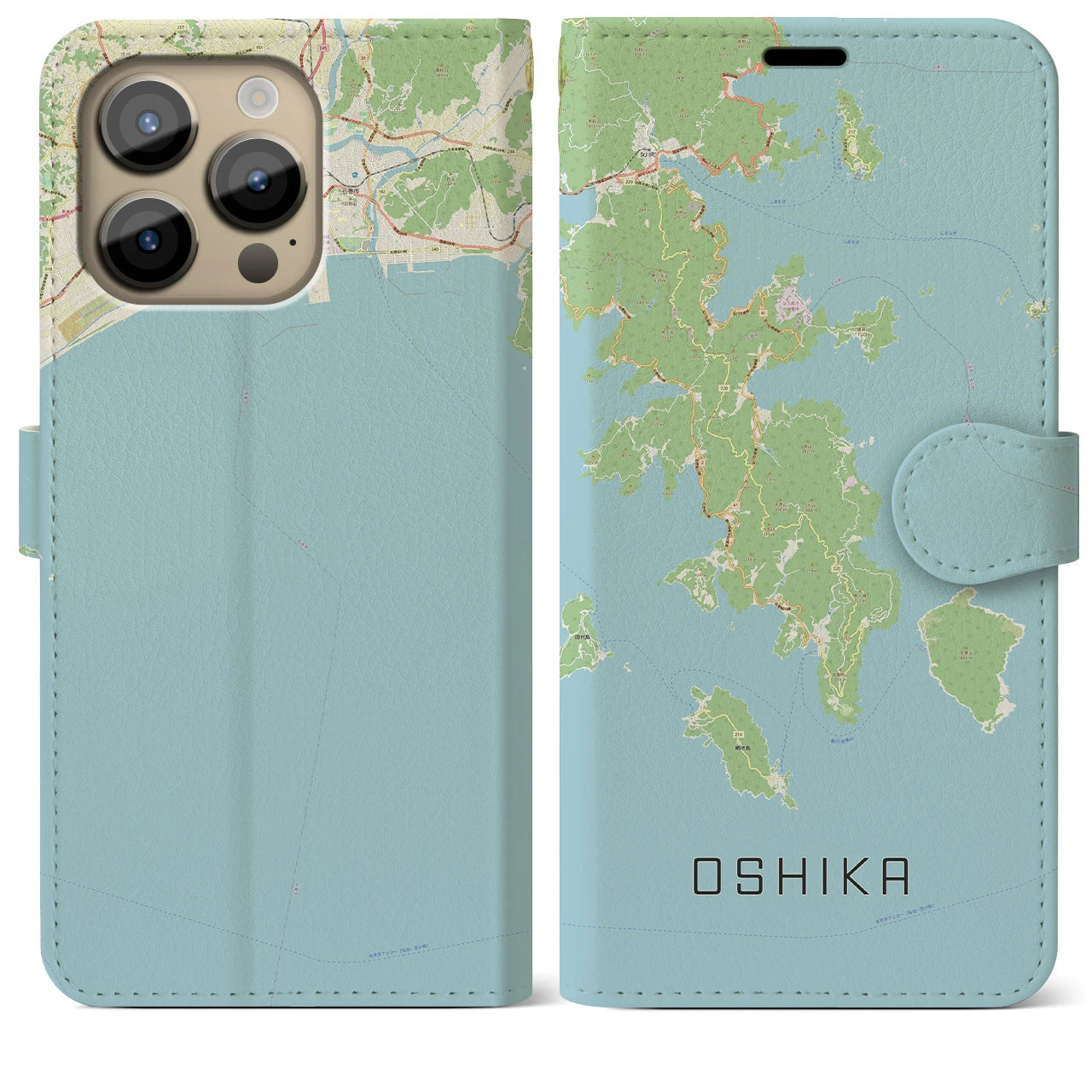 【牡鹿】地図柄iPhoneケース（手帳両面タイプ・ナチュラル）iPhone 14 Pro Max 用