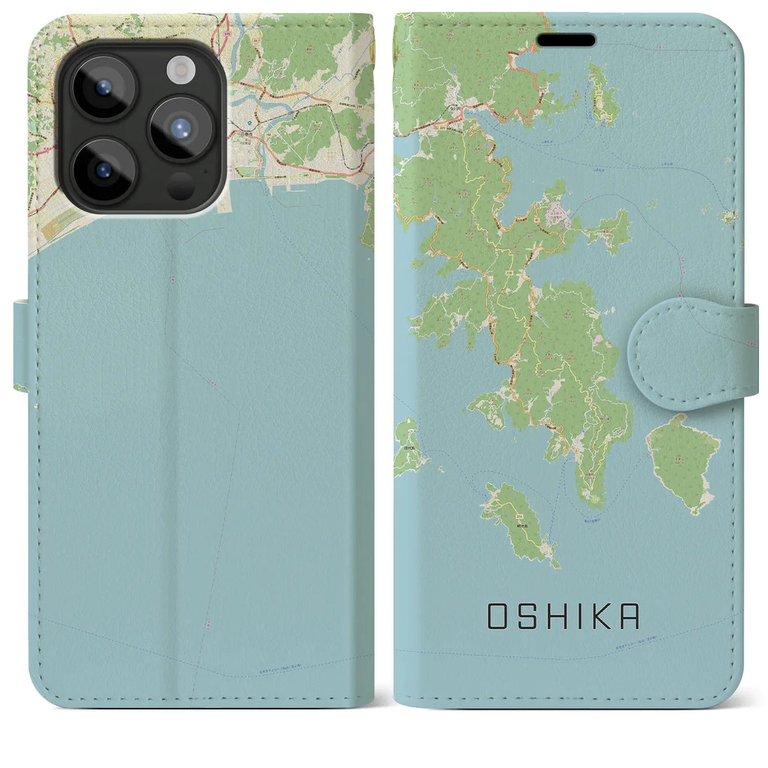 【牡鹿】地図柄iPhoneケース（手帳両面タイプ・ナチュラル）iPhone 15 Pro Max 用