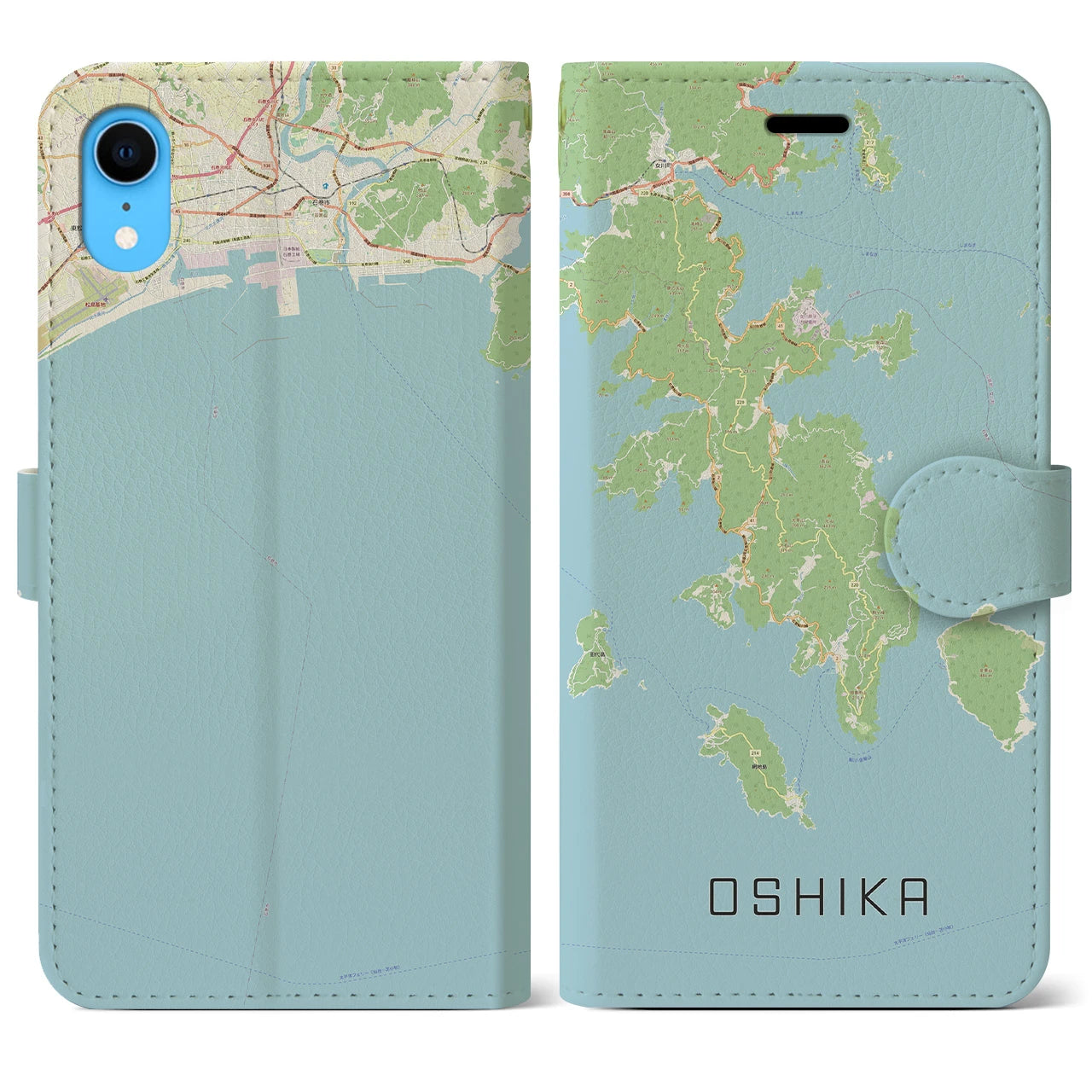 【牡鹿】地図柄iPhoneケース（手帳両面タイプ・ナチュラル）iPhone XR 用