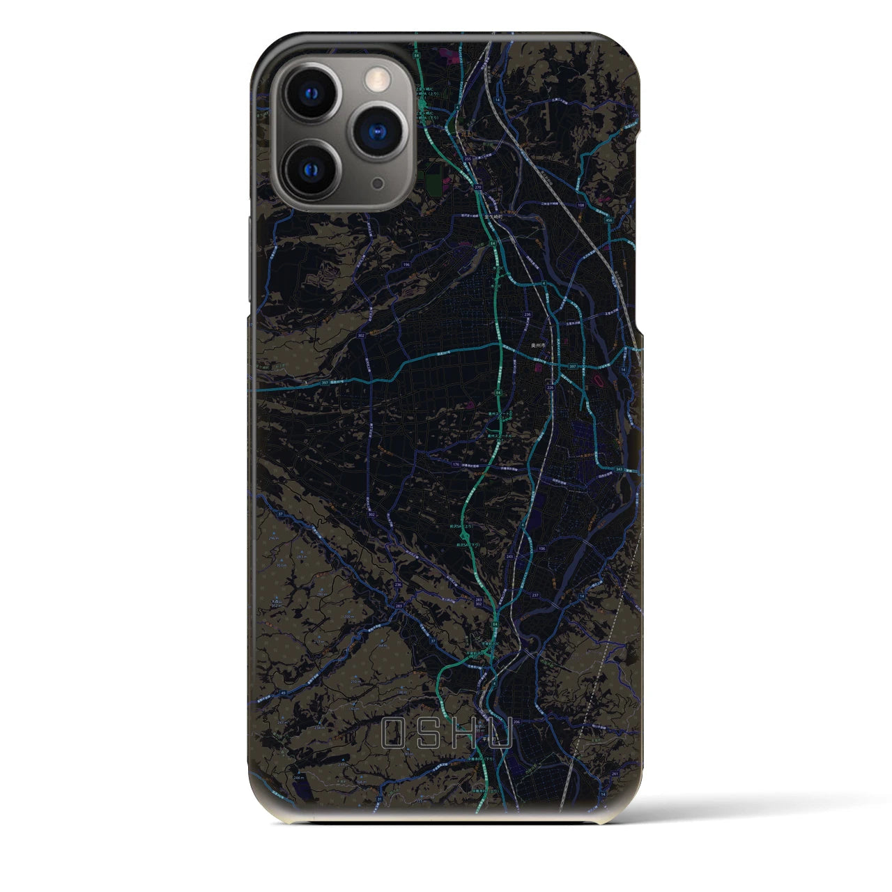 【奥州】地図柄iPhoneケース（バックカバータイプ・ブラック）iPhone 11 Pro Max 用