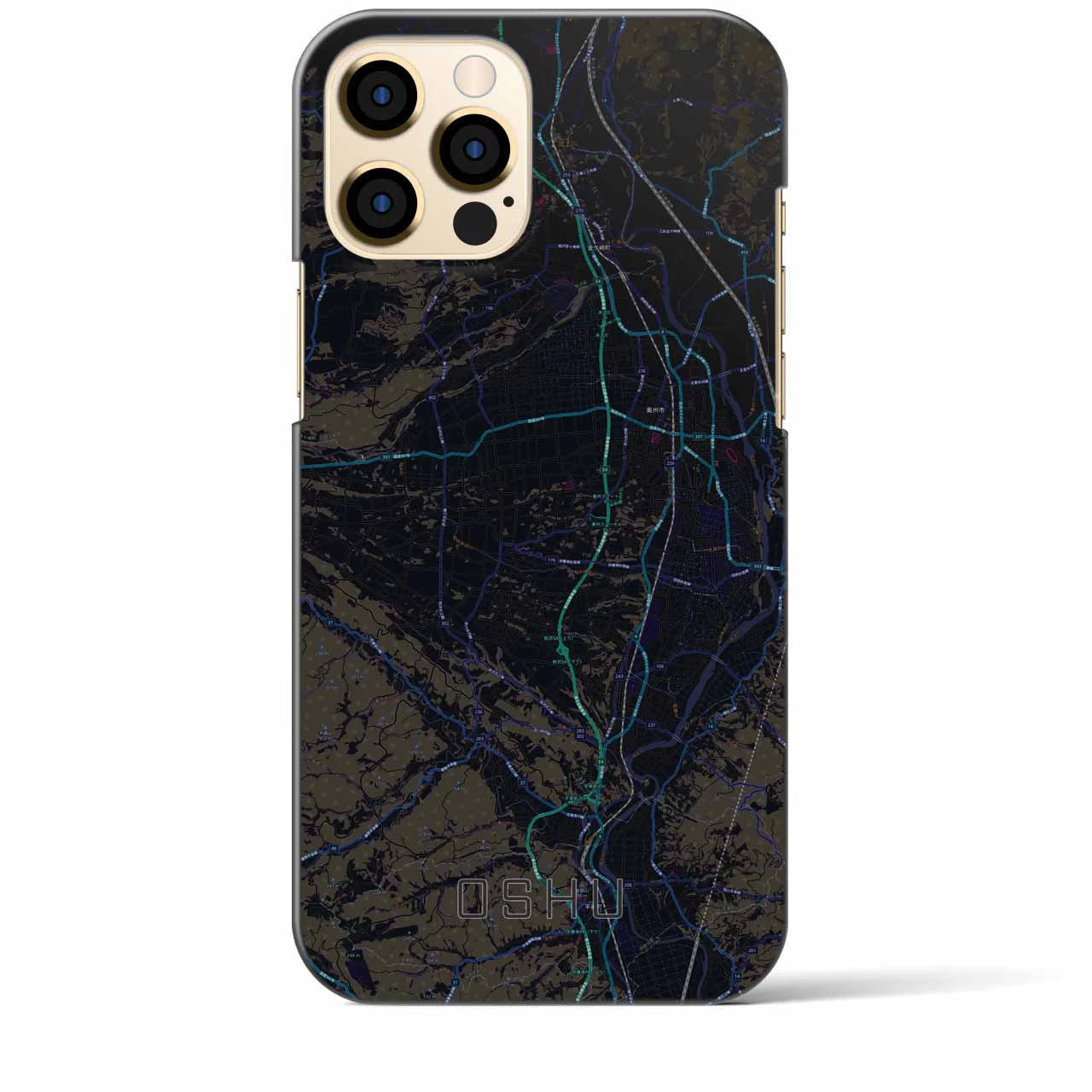 【奥州】地図柄iPhoneケース（バックカバータイプ・ブラック）iPhone 12 Pro Max 用