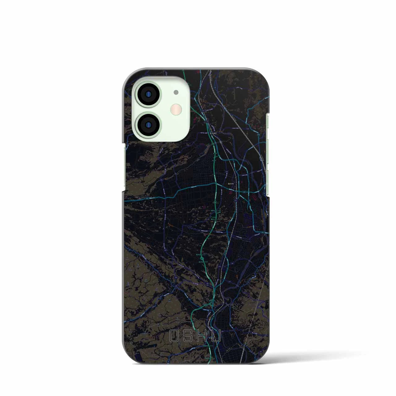 【奥州】地図柄iPhoneケース（バックカバータイプ・ブラック）iPhone 12 mini 用