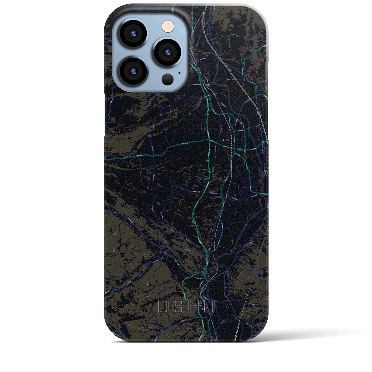 【奥州】地図柄iPhoneケース（バックカバータイプ・ブラック）iPhone 13 Pro Max 用