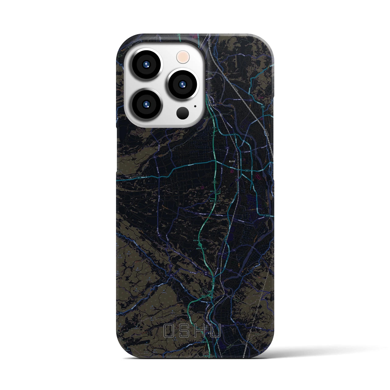 【奥州】地図柄iPhoneケース（バックカバータイプ・ブラック）iPhone 13 Pro 用