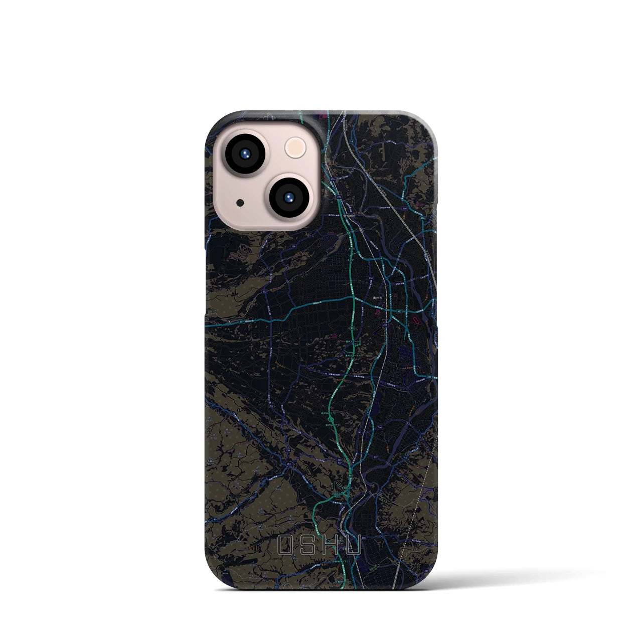【奥州】地図柄iPhoneケース（バックカバータイプ・ブラック）iPhone 13 mini 用