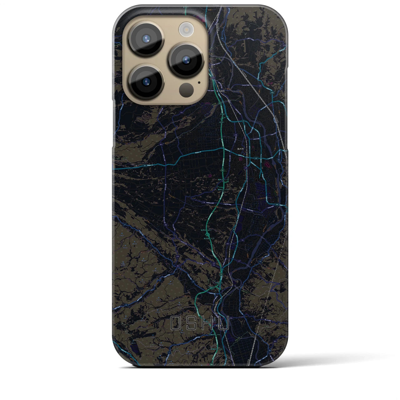 【奥州】地図柄iPhoneケース（バックカバータイプ・ブラック）iPhone 14 Pro Max 用
