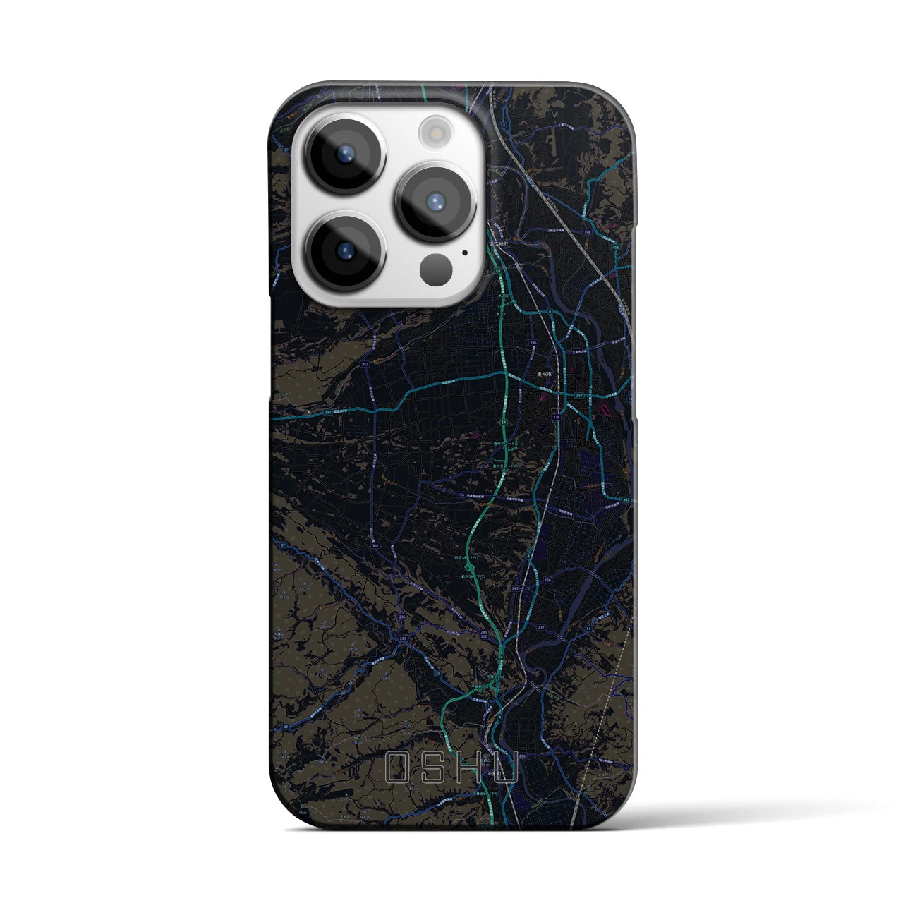 【奥州】地図柄iPhoneケース（バックカバータイプ・ブラック）iPhone 14 Pro 用