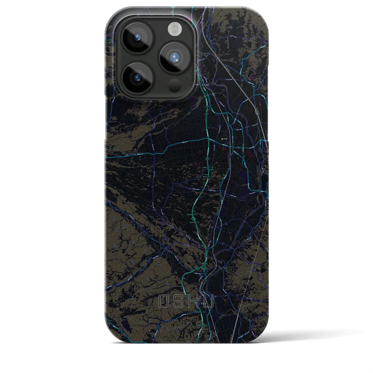 【奥州】地図柄iPhoneケース（バックカバータイプ・ブラック）iPhone 15 Pro Max 用