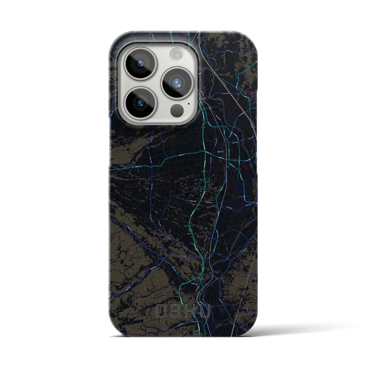 【奥州】地図柄iPhoneケース（バックカバータイプ・ブラック）iPhone 15 Pro 用