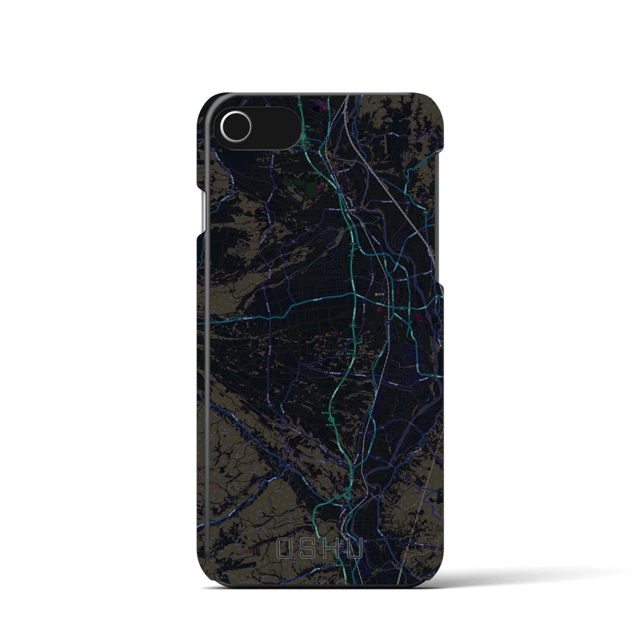 【奥州】地図柄iPhoneケース（バックカバータイプ・ブラック）iPhone SE（第3 / 第2世代） / 8 / 7 / 6s / 6 用